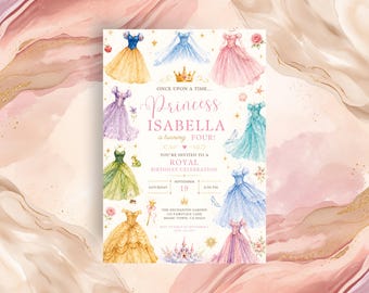 Princess Invitation Template, Fairytale Royal Party Invite, Editable Girls' Birthday Invite