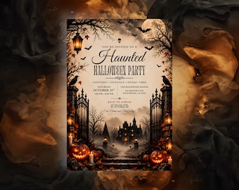 Editable Halloween Invitation, Haunted House Invite, Spooky Gothic Halloween, Adult Costume Party Template