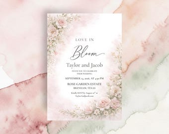 Love in Bloom Wedding Invitation Template, Floral Invite Printable, Romantic Garden Invitation