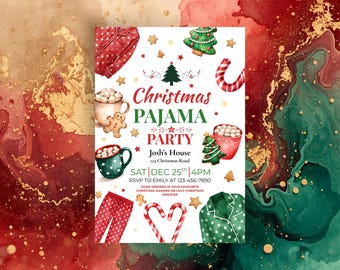Editable Christmas Pajama Party Invitation Holiday Event Template Digital Download