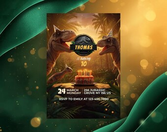 Jurassic Dinosaur Birthday Invite, Prehistoric Jungle Theme, Personalized Kids Printable, T-Rex Celebration Card
