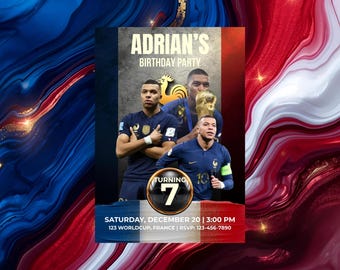 Kylian Mbappe Soccer Birthday Invitation Editable France Party Template Digital Download, BBD002