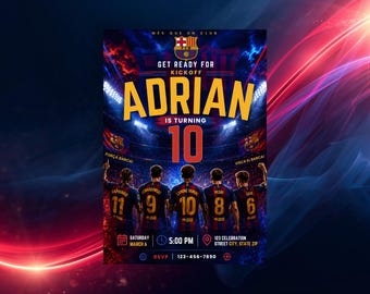 FC Barcelona Birthday Invitation, Soccer Invite, Football Theme Digital Invitation, Personalized Barça Fan Party