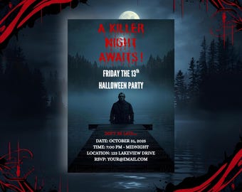 Friday the 13th Halloween Invitation Jason Party Template Scary Horror Digital Download