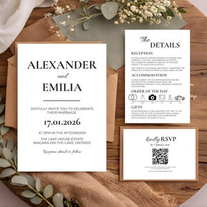 Minimalist Wedding Invitation Bundle Template, Modern Editable Invite Suite, Simple Elegant Wedding Set, BWD002