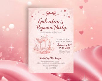 Galentine Pajama Party Invitation, Valentine’s Day Sleepover Invite, Girls Night In Printable