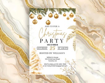 Editable Gold Christmas Party Invitation Holiday Event Template Digital Download