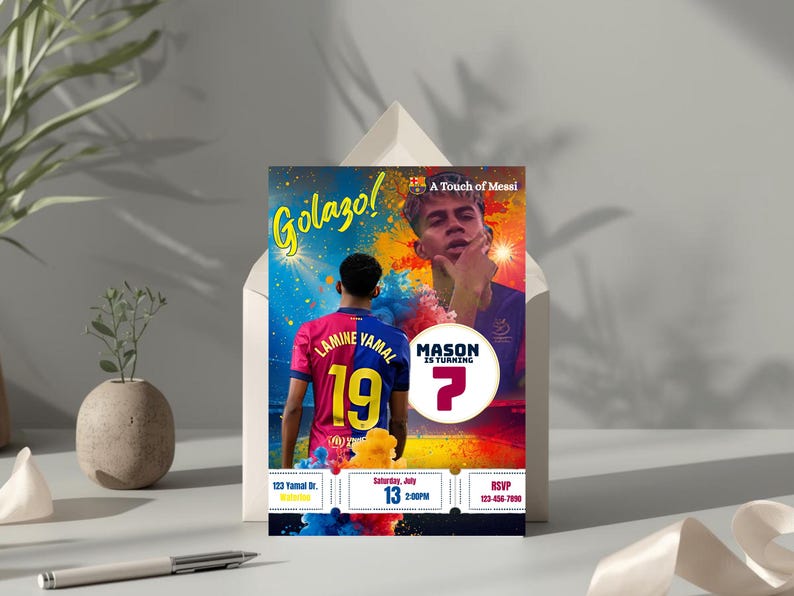 Lamine Yamal Fußball Geburtstagseinladung Bearbeitbare Barcelona Party Vorlage Digitaler Download Bild 4