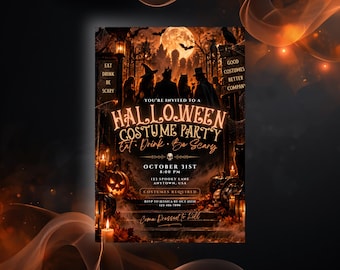 Halloween Costume Invitation, Editable Spooky Invite, Adult Party, Digital Printable Invite