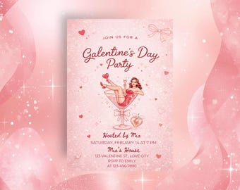 Galentine’s Day Party, Pink Valentine Girls Night, Editable Digital Invite, Fun Cocktail Theme