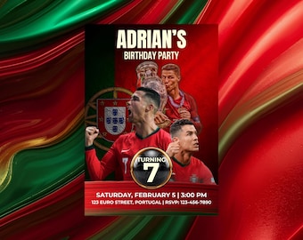 Cristiano Ronaldo Fußball Geburtstagseinladung Bearbeitbare Portugal Party Vorlage Digitaler Download, BBD001