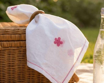 Pink Floral Embroidered Cotton Voile Napkins (Set of 2, 4, 8) – Double Layer