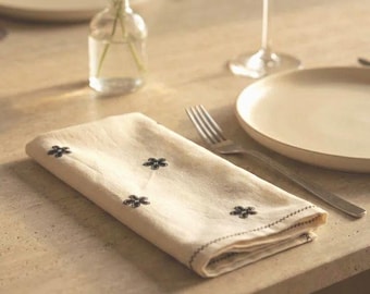 Black Floral Embroidered Cotton Voile Napkins (Set of 2, 4, 8) – Double Layer