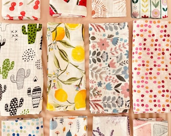 Organic Cotton Muslin Tea Towels – Printed Kitchen Towels (12 Designs)