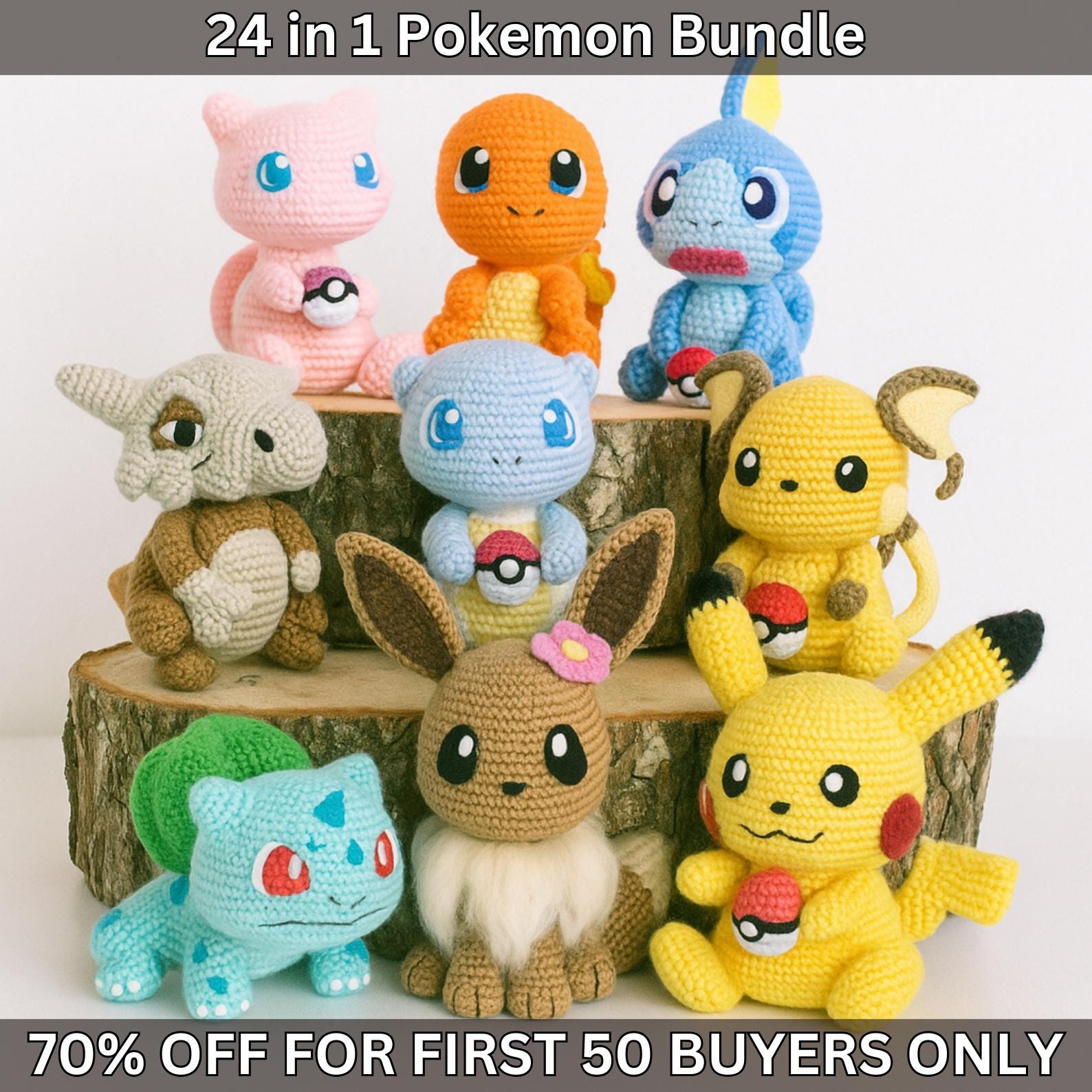24 in 1 Pokemon Crochet Pattern PDF Bundle, PDF Digital Download - Pikachu, Charmander, Squirtle & Bulbasaur and many more