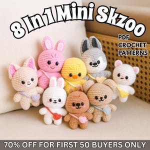 8 in 1 SKZoo Mini BUNDLE  amigurumi crochet pattern keychain Amigurumi Crochet Pattern Stray Kids Crochet Pattern, Skzoo Amigurumi Pattern