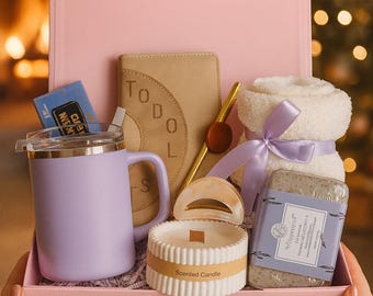 Lavender Self Care Gift Box for Her – Cozy Socks, Insulated Mug, Soap & Chocolate