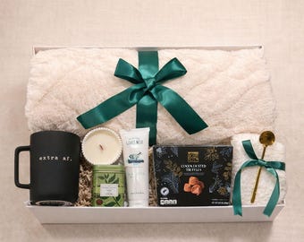 Cozy Gift Box, Blanket, Mug, Candle & Socks, Self Care Package
