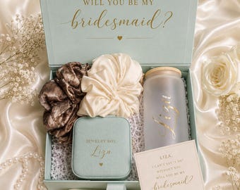 Personalized Bridesmaid Proposal Gift – Custom Jewelry Box, Frosted Tumbler, Bridal Party