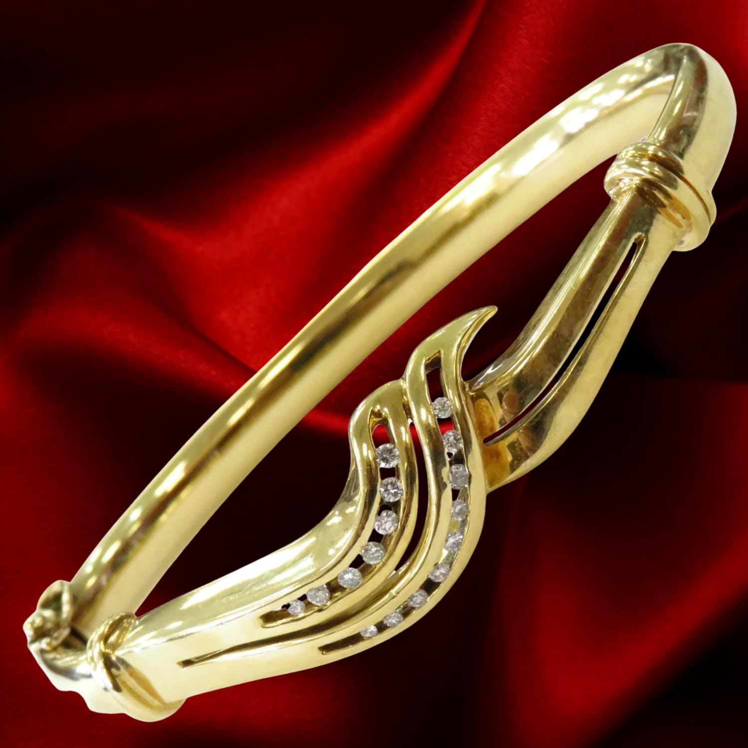 Moissanite & 14k Yellow Gold Bangle Bracelet - Handmade