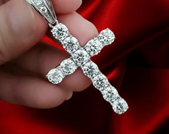 2Ct Diamant Kreuz Halskette, 14K vergoldet, 925 Sterling Silber Damen Anhänger, Geschenk für sie, Unisex Kreuz Anhänger, Moissanite Kreuz