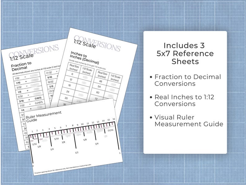 1:12 Scale Conversion Chart Printable Dollhouse Miniature Reference ...