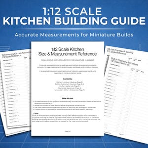 Printable 1:12 Scale Kitchen Dimensions Guide | Dollhouse Furniture, Cabinet, & Appliance Measurement Reference PDF