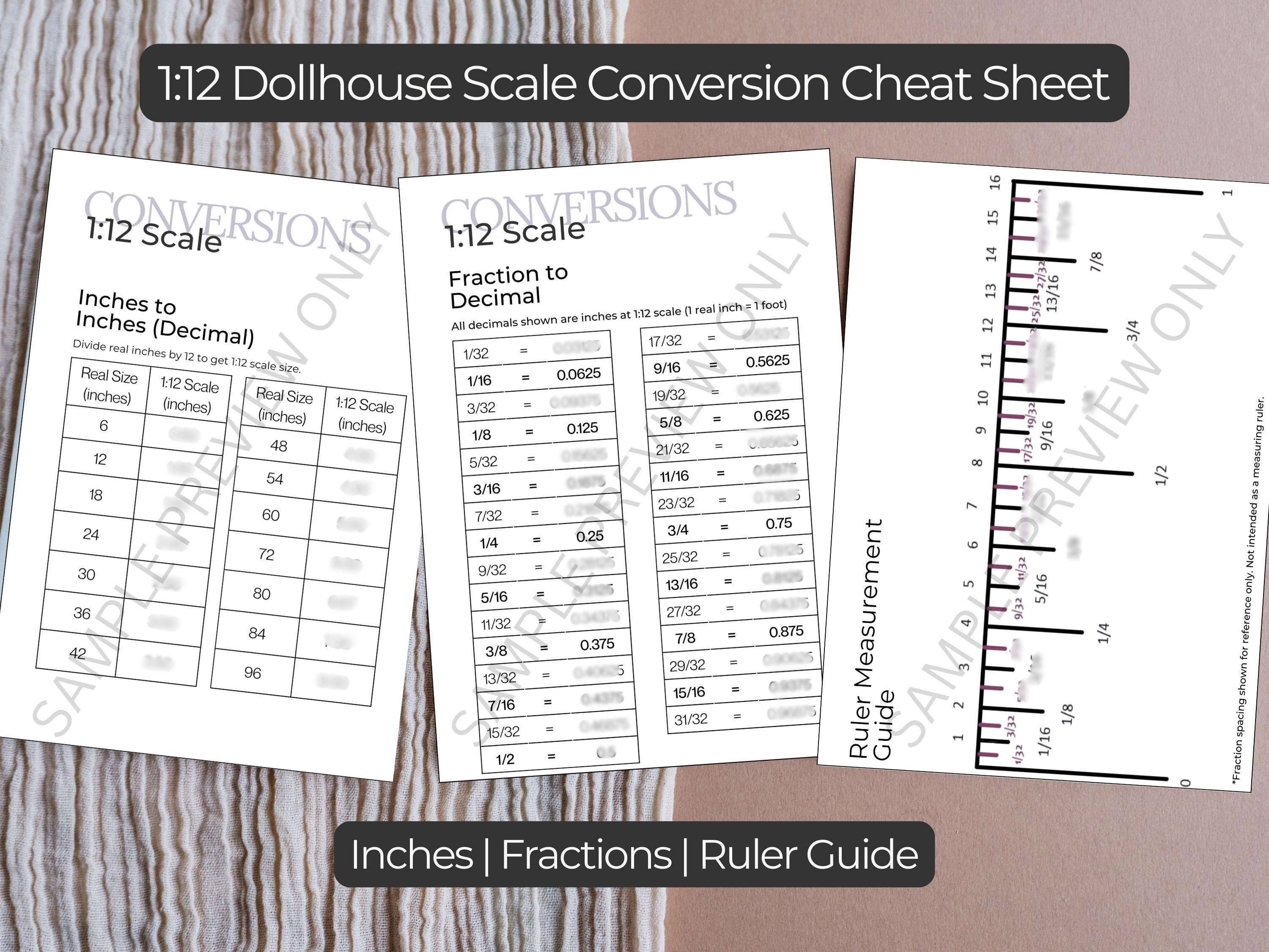 Printable 1:12 Scale Conversion Chart for Dollhouse Miniatures ...