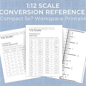 1:12 Scale Conversion Chart Printable Dollhouse Miniature Reference | Fraction to Decimal Guide | Cricut Measurement Tool | Ruler Guide |