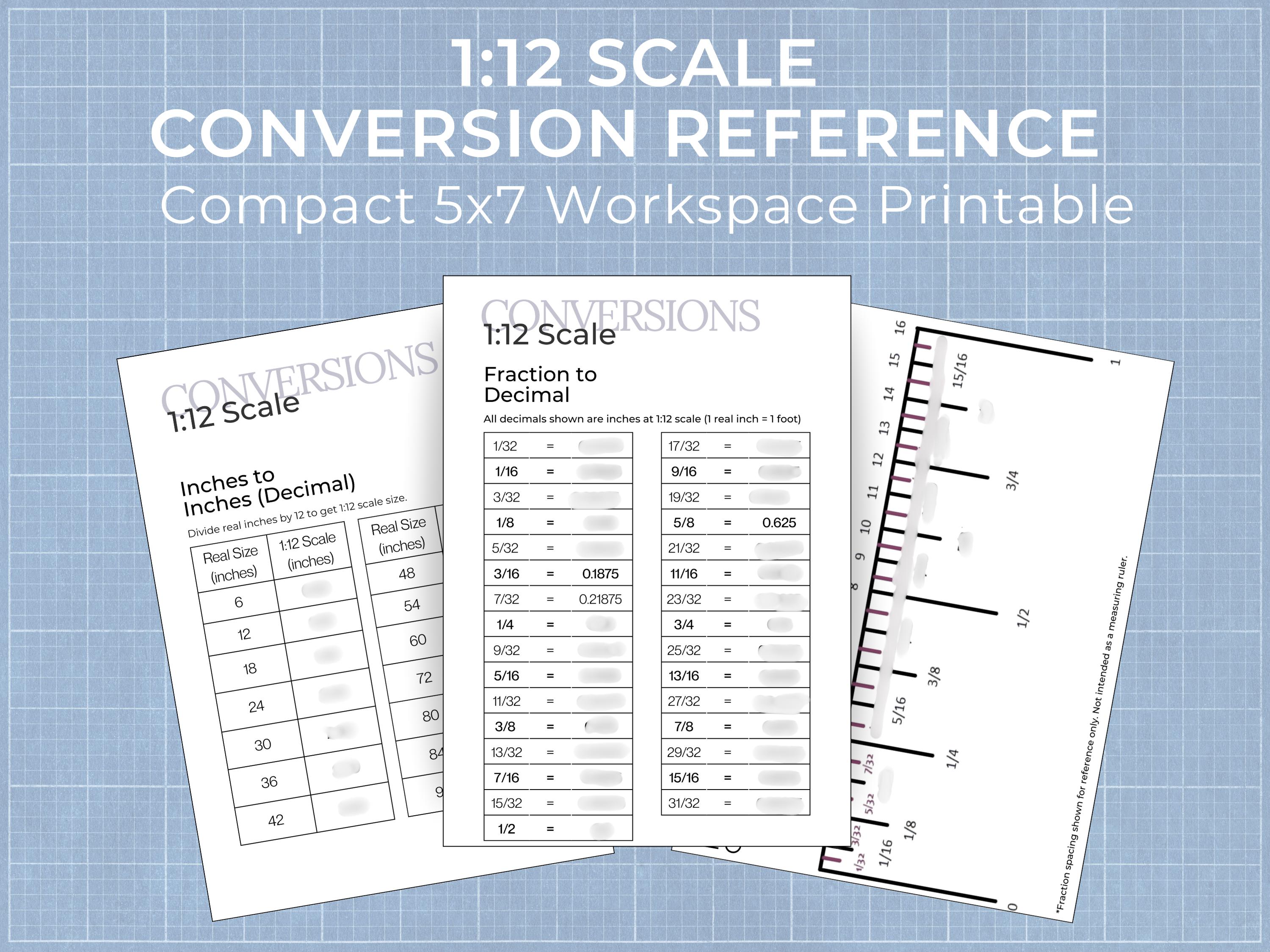 1:12 Scale Conversion Chart Printable Dollhouse Miniature Reference ...