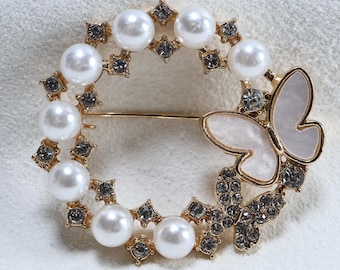 Broche, broche de mariposa con perla, accesorio personalizado único, regalo para ella