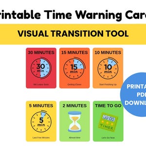 Time Warning Cards Printable | Visual Timer Cards for Kids | Autism ADHD Transition Tool | Instant PDF Download