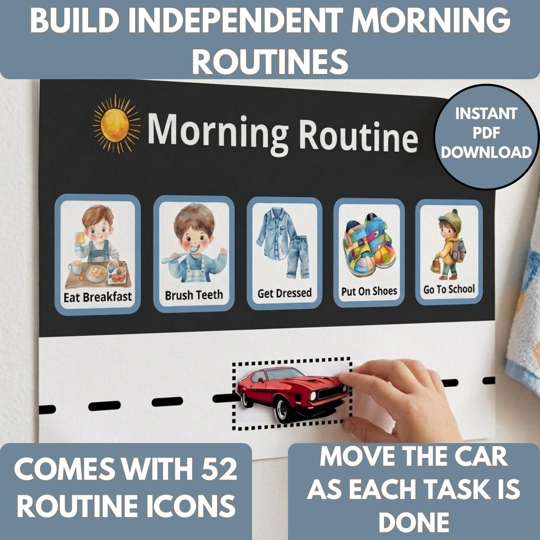 Kids Morning Routine Chart | Visual Daily Car Task Tracker (digital ...