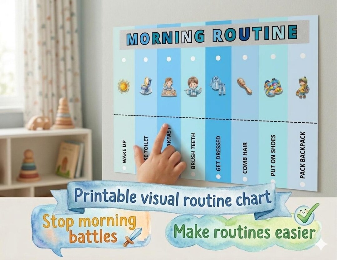 Morning Routine Chart for Boys | Visual Schedule for Autism, ADHD Kids ...