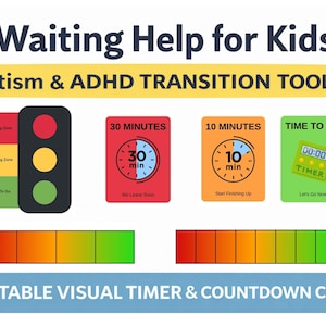 Temporizador visual imprimible para autismo / Tarjetas de espera y tiras de cuenta regresiva / Herramienta de apoyo para la transición en TDAH / Elementos visuales para indicar la hora de irse / Descarga instantánea