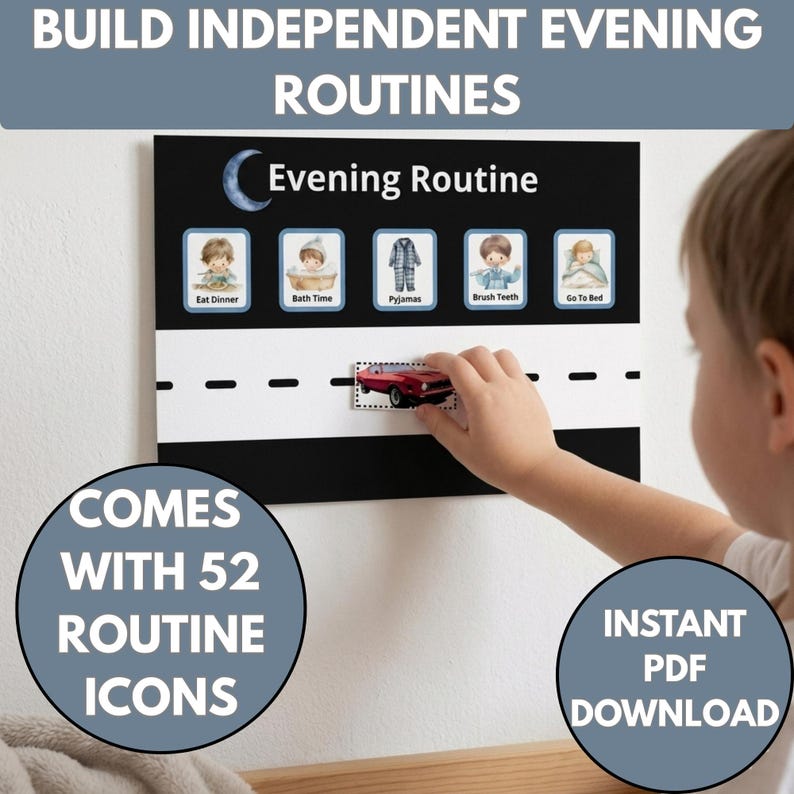 Visuals For Evening Routine Visual Evening Routine Chart for Kids | Moveable Car Tracker (digital ...