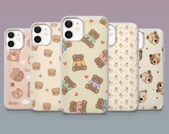 かわいいクマの携帯電話ケース テディベア かわいい動物カバー iPhone 16、15、14、13、12 SamsungS25Fe、S24、S23、S22、A16、A26、Pixel 9Pro、8A、7用