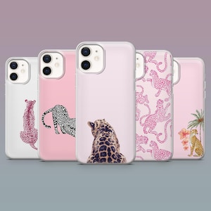 Cheetah Phone Case Pink Leopard Girly Jaguar Cover for iPhone 16,15,14,13,12 SamsungS25Fe,S24,S23,S22,A16,A26, Pixel 9Pro,8A,7