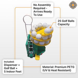 PETG Golf Ball Dispenser: Pre-Assembled, Masters Colors, 25-Ball Capacity