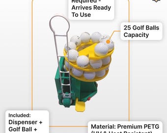 PETG Golf Ball Dispenser: Pre-Assembled, Masters Colors, 25-Ball Capacity