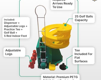 Golf Ball Dispenser: 25-Ball Capacity, PETG, with Adjustable Legs