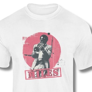 Miles Davis Inspired T Shirt, Abstract Jazz Art, Gen X Music Style, Vintage White Tee, Cool Gift for Musicians