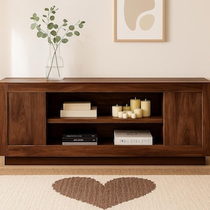 Modern 70&quot; TV Stand with Storage, Entertainment Center for TVs Up to 80&quot;, Wood Media Console with Cabinets & Open Shelves