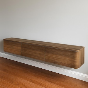 Floating TV Stand for 75 Inch TV: Walnut Wall-Mounted Media Console