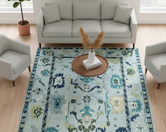 Modern Turks handgeknoopt handgeknoopt hemelsblauw wollen vloerkleed van 10 x 14 voor woonkamer