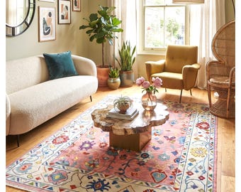 Hand Knotted Modern Oushak Rug Pink Wool Handmade Area Rugs 10x14ft.