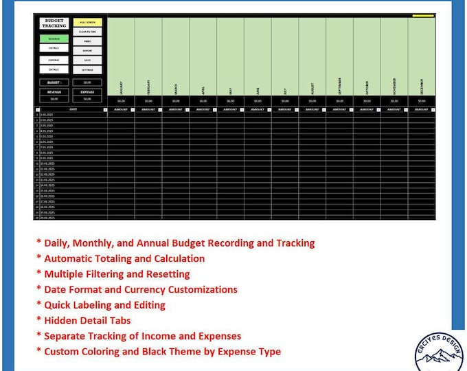 Excel Budget Tracker (Italian) Income & Expense Template (Digital Download)