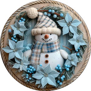 DIGITAL - PNG Winter Blue Snowman Wreath Sign - Round Digital File - Wreath Sign Colorful Winter Printable - Holiday Christmas - Exclusive