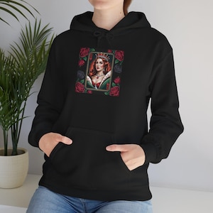 Hearts Queen Hooded Sweatshirt: Poker Card Player Gift
