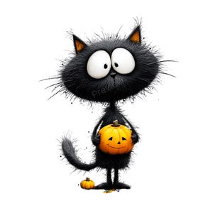 Black Cat Watercolor Clipart: Halloween Ephemera, Junk Journal (Digital Download)